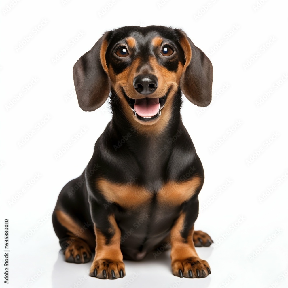 Cheerful Dachshund Dog Sitting and Smiling. Generative ai Cheerful Dachshund Dog Sitting and Smiling. Generative ai
