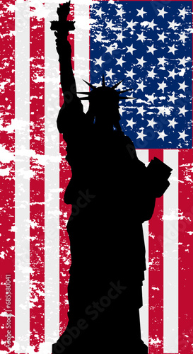 Silhouette of the Statue of Liberty of the American flag