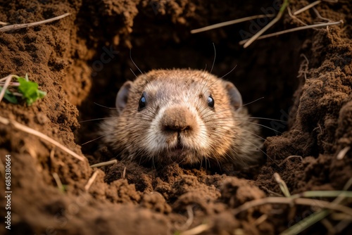 Snug Groundhog animal house. Wildlife marmot. Generate Ai © juliars