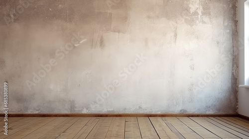 Empty Room Interior with Brown Stucco Wall and Wooden Floor