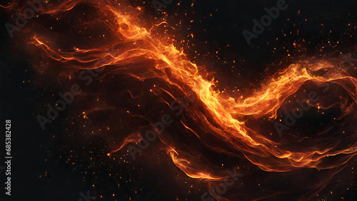 Fiery sparks swirling against a black backdrop resembling gleaming fire particles in the darkness, Fire and sparks fire flames and smoke on black background