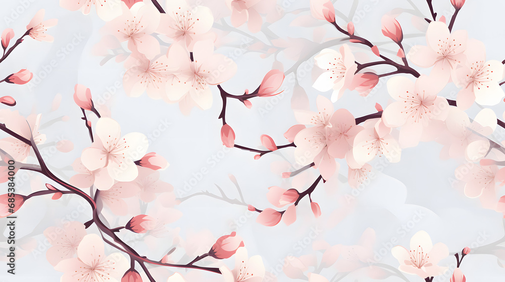 Seamless artistic cherry blossom patterns with soft pastel colors