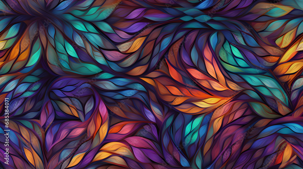 Seamless artistic kaleidoscope texture with organic shapes and vivid hues