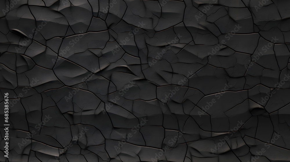 Seamless dark charcoal texture with deep cracks and matte finish - obrazy, fototapety, plakaty 