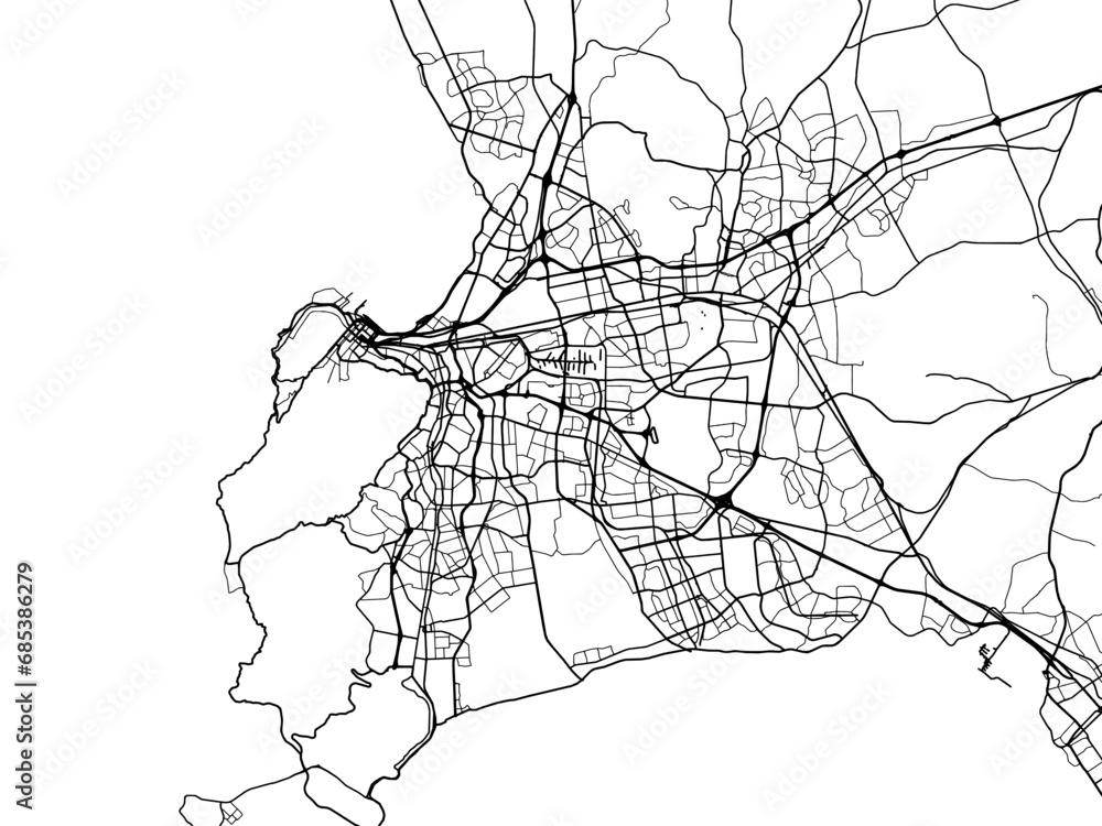 Obraz premium Vector road map of the city of Cape Town in South Africa with black roads on a white background.