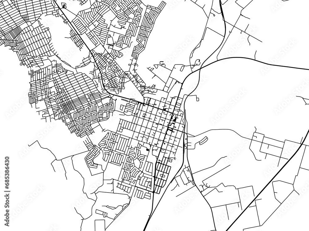 Vector road map of the city of Mokopane in South Africa with black roads on a white background.