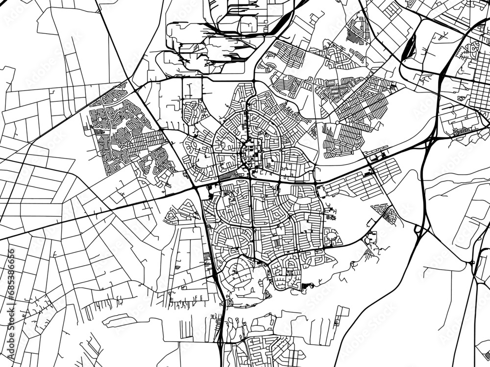 Vector road map of the city of Vanderbijlpark in South Africa with black roads on a white background.