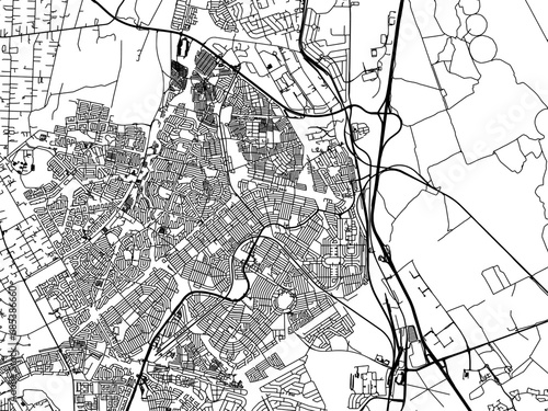 Vector road map of the city of Tembisa in South Africa with black roads on a white background.