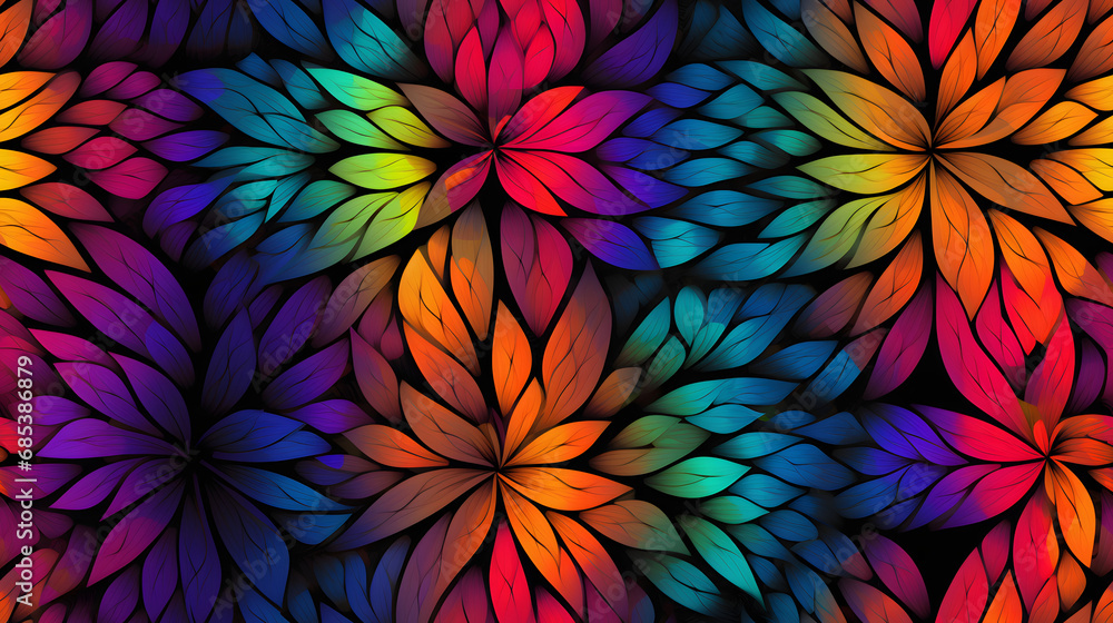 Seamless psychedelic kaleidoscopic pattern with bright color spectrum