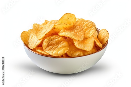 A Bowl of Potato Chips on a White Background