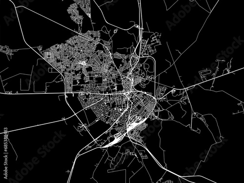 Vector road map of the city of Kimberley in South Africa with white roads on a black background. photo
