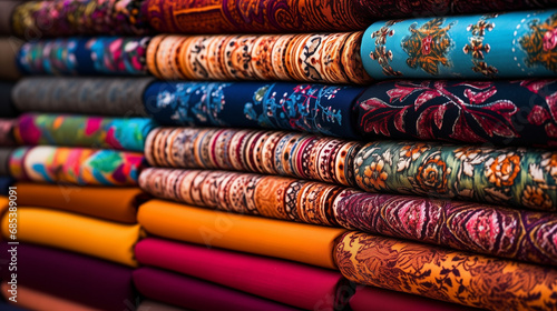 colorful fabrics for sale at market © Alex
