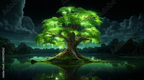 AI Generative Bald cypress taxodium distichum Neon light pictures photo