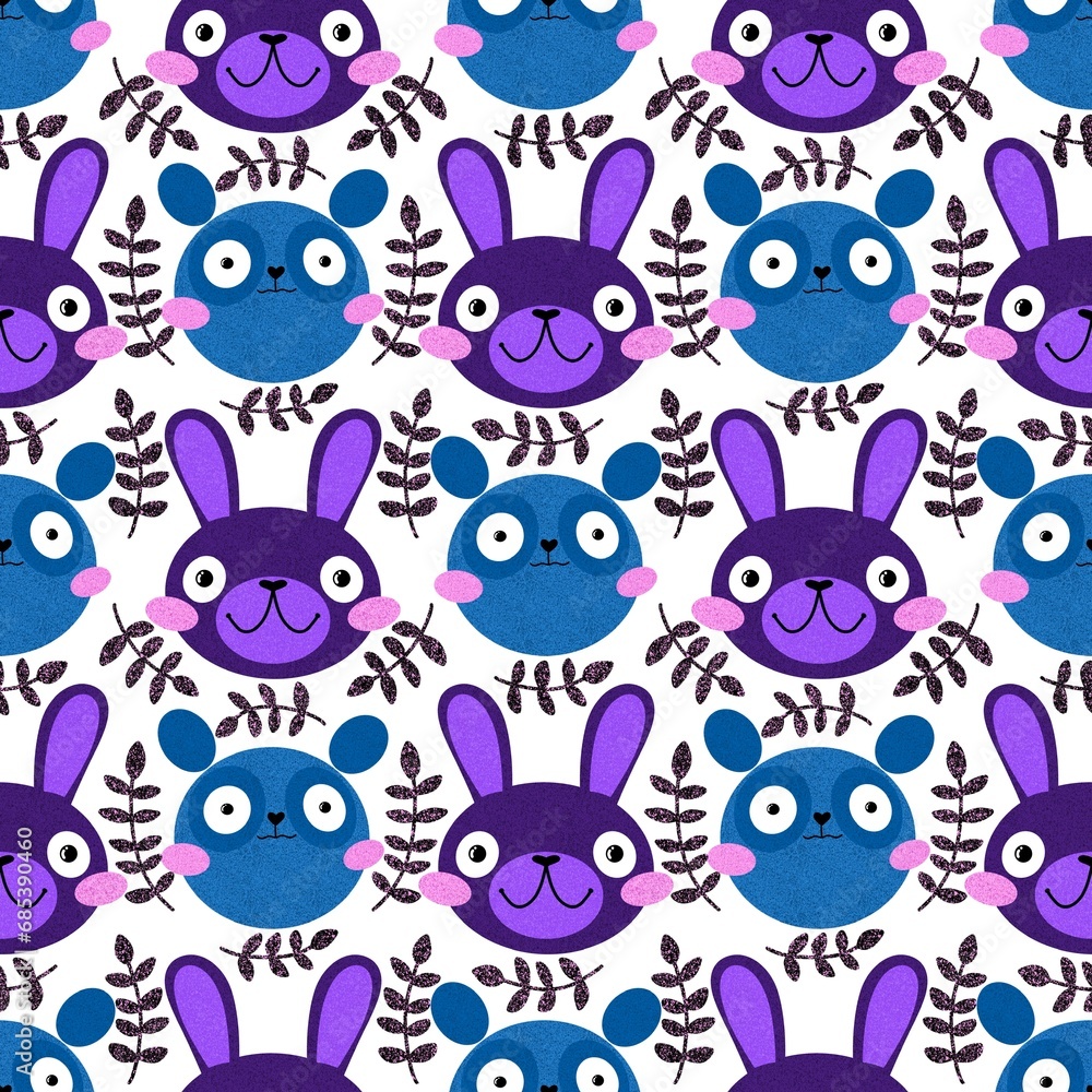 Fototapeta premium Cartoon retro animals seamless rabbits and bears pattern for wrapping paper and fabrics and linens