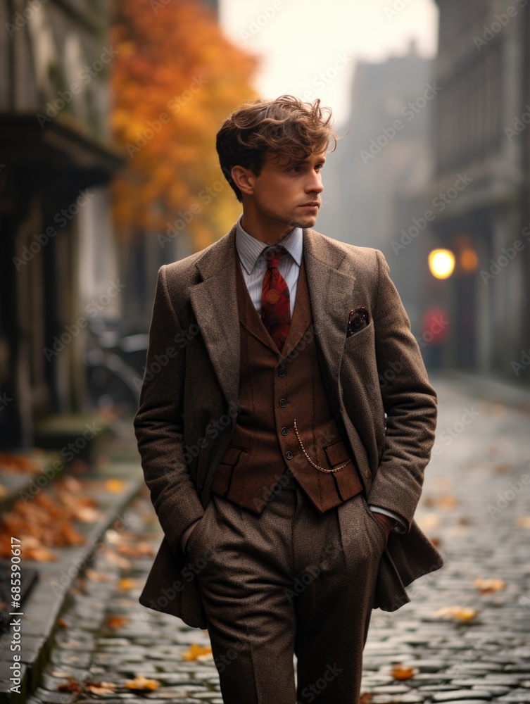Attractive man in a suit walking through the city, refined style, gentlemanly poise, confident. stylish urban man in raincoat suit jacket. Attractive man in a suit walking through the city, refined style, gentlemanly poise, confident. stylish urban man in raincoat suit jacket.
