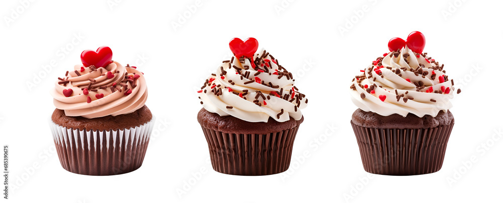 Mockup Template for Artwork Design: Valentine’s Day Edition - Set of Chocolate Cupcakes with Heart on Top in Different Flavours, Isolated on Transparent Background, PNG Mockup Template for Artwork Design: Valentine’s Day Edition - Set of Chocolate Cupcakes with Heart on Top in Different Flavours, Isolated on Transparent Background, PNG