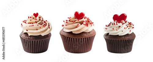 Different Flavoured Set of Chocolate Cupcakes with Heart on Top - A Valentine’s Day Special Mockup Template for Artwork Design, Isolated on Transparent Background, PNG