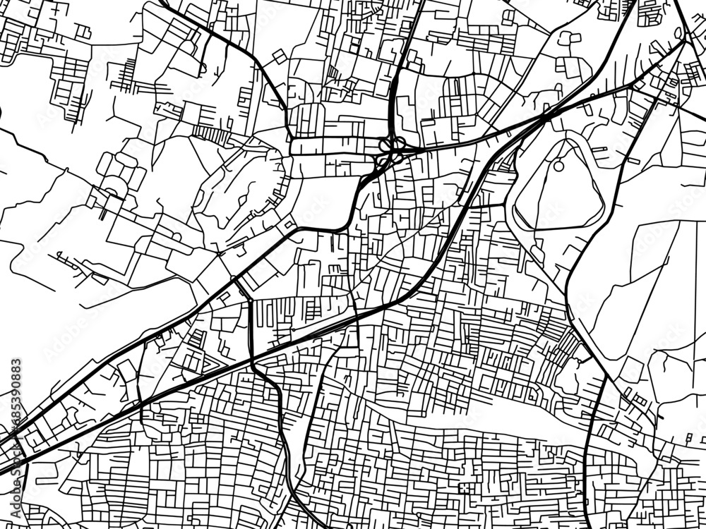 Vector road map of the city of Alandur in the Republic of India with black roads on a white background.