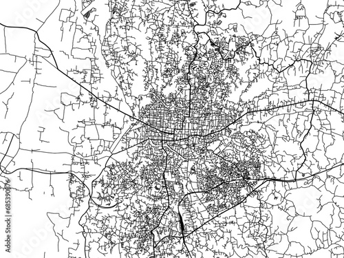 Vector road map of the city of Agartala in the Republic of India with black roads on a white background.