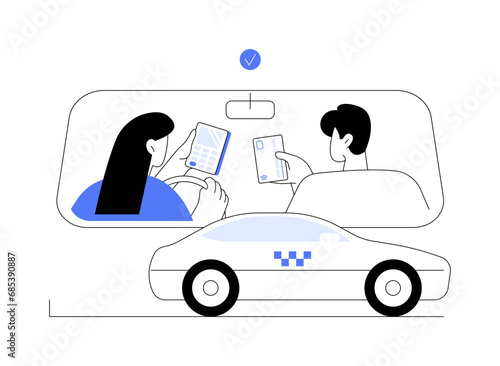 Pay for a taxi with a card abstract concept vector illustration.