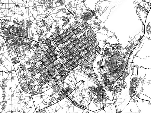 Vector road map of the city of Chandigarh in the Republic of India with black roads on a white background.