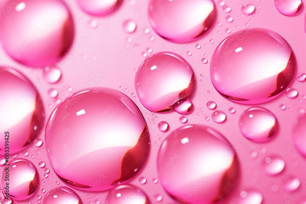 Close-up of delicate pink bubbles, an enchanting display of water drops against a monochrome pink background. Close-up of delicate pink bubbles, an enchanting display of water drops against a monochrome pink background.