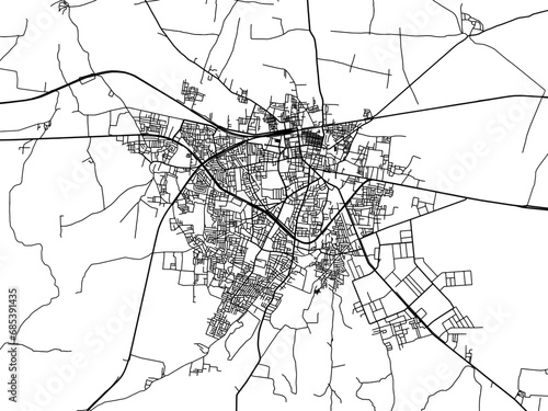 Vector road map of the city of Jalgaon in the Republic of India with black roads on a white background.