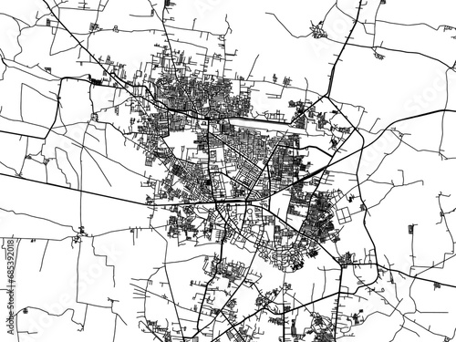 Vector road map of the city of Nanded in the Republic of India with black roads on a white background.