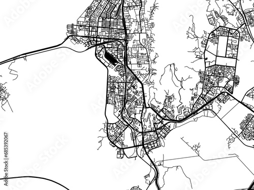 Vector road map of the city of Navi Mumbai in the Republic of India with black roads on a white background.