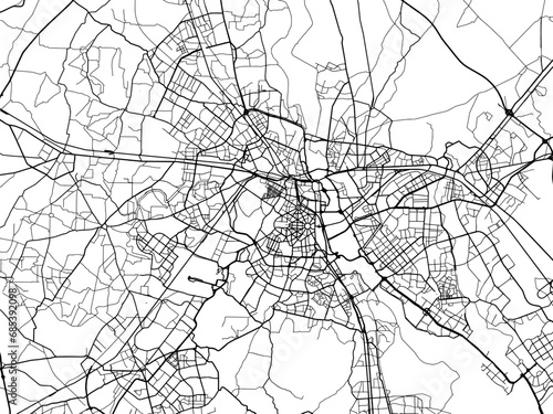 Vector road map of the city of New Delhi Metro in the Republic of India with black roads on a white background.