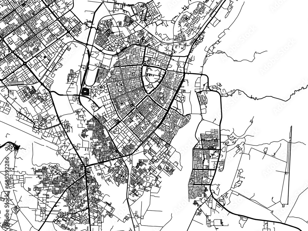 Naklejka premium Vector road map of the city of Panchkula in the Republic of India with black roads on a white background.