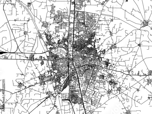 Vector road map of the city of Panipat in the Republic of India with black roads on a white background.