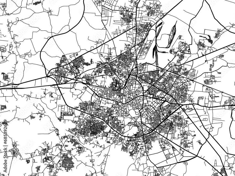 Naklejka premium Vector road map of the city of Raipur in the Republic of India with black roads on a white background.