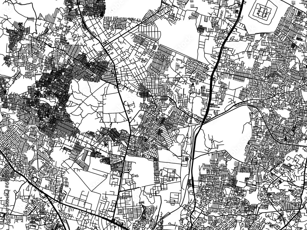 Naklejka premium Vector road map of the city of Quthbullapur in the Republic of India with black roads on a white background.