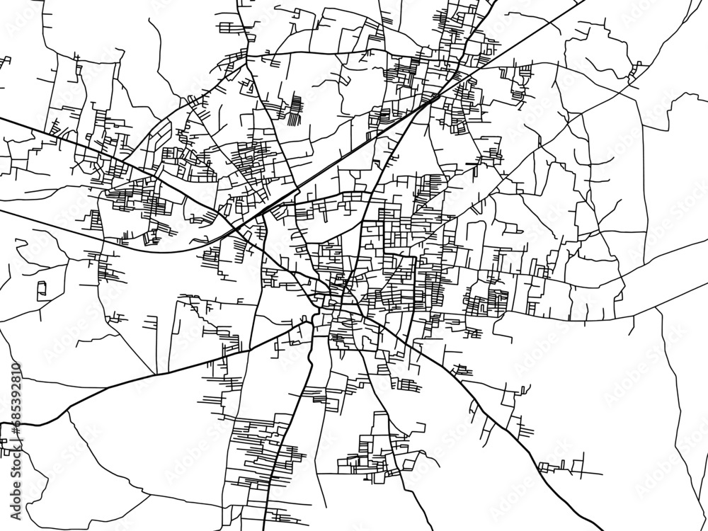 Vector road map of the city of Sivakasi in the Republic of India with black roads on a white background.