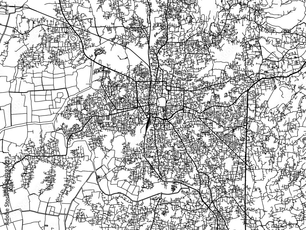 Vector road map of the city of Thrissur in the Republic of India with black roads on a white background. Vector road map of the city of Thrissur in the Republic of India with black roads on a white background.
