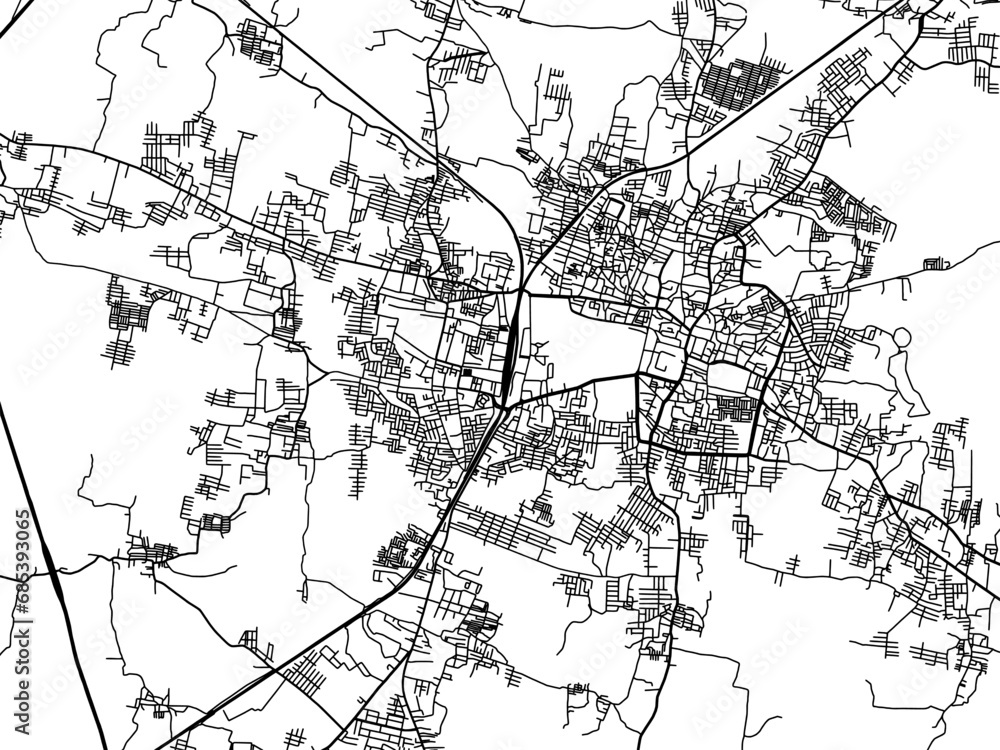 Vector road map of the city of Vizianagaram in the Republic of India with black roads on a white background.