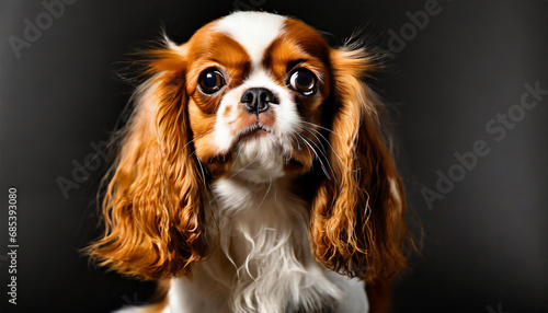 Obraz na plátně cute pet, dog cavalier king spaniel on a black background