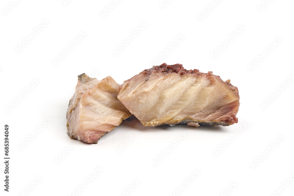 Canned Scomber fillet, isolated on white background. Canned Scomber fillet, isolated on white background.