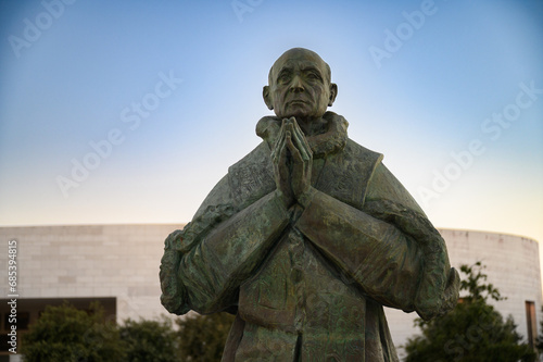 Statue of Saint Pope Paul VI. Sanctuary of Our Lady of the Rosary of F  tima in F  tima  Portugal. 10 Aug 2023.