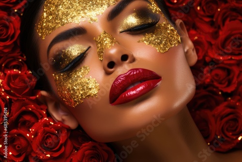 Glamorous girl with gold glitter on her face