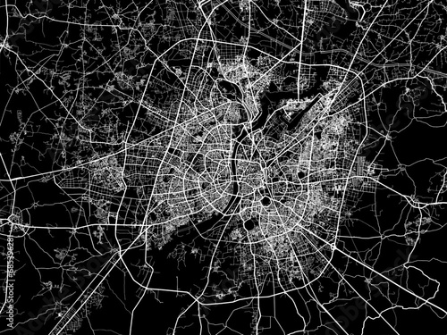 Vector road map of the city of Ahmedabad in the Republic of India with white roads on a black background.