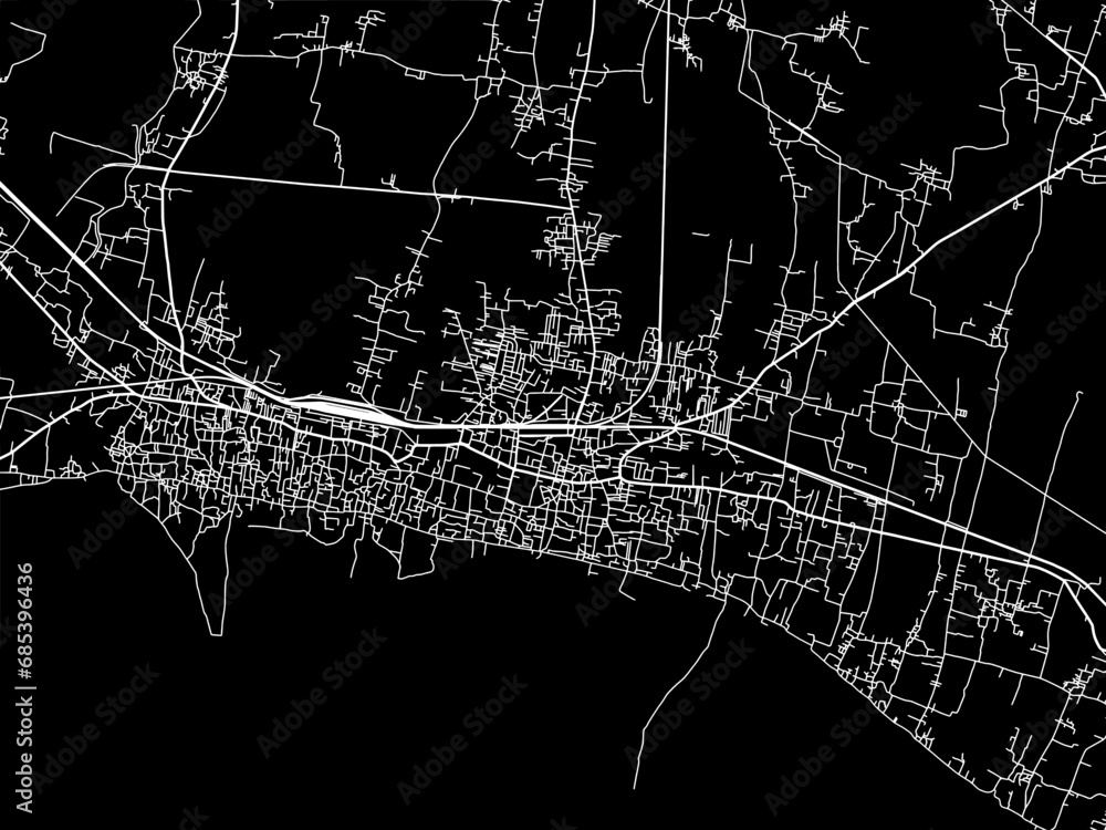Vector road map of the city of Chapra in the Republic of India with white roads on a black background.