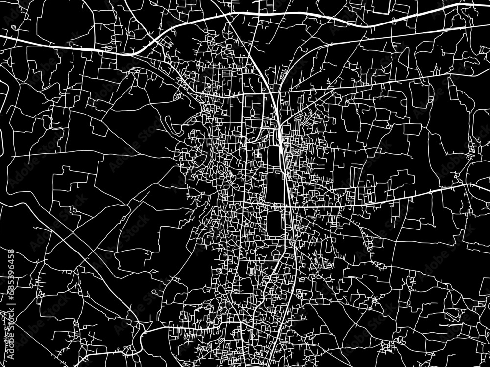 Vector road map of the city of Darbhanga in the Republic of India with white roads on a black background.