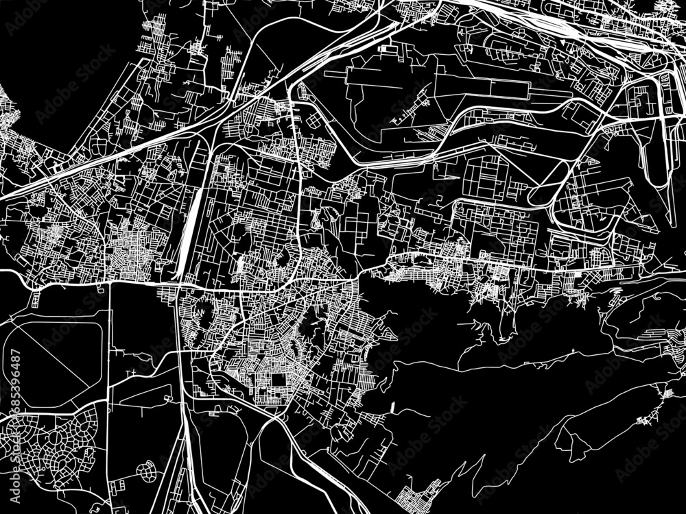 Vector road map of the city of Gajuwaka in the Republic of India with white roads on a black background.