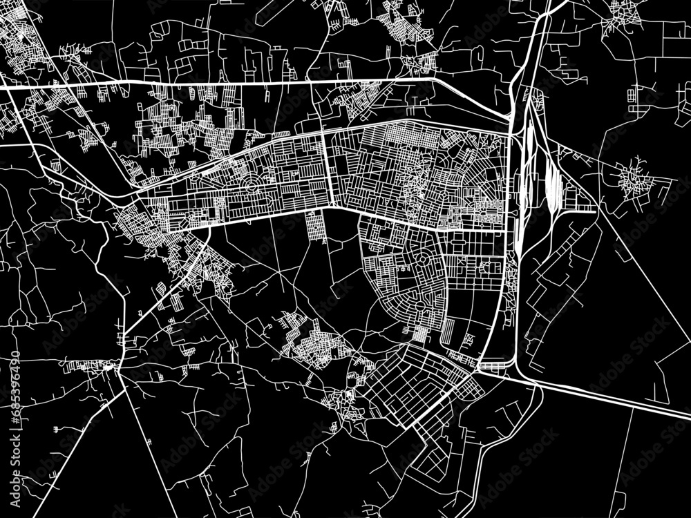 Vector road map of the city of Gandhidham in the Republic of India with white roads on a black
