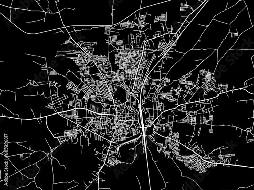 Vector road map of the city of Khandwa in the Republic of India with white roads on a black background. photo