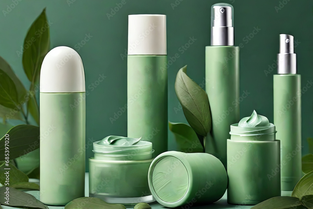 Sustainable skincare concept with eco friendly cosmetic design for consumers Green beauty Sustainable skincare concept with eco friendly cosmetic design for consumers Green beauty
