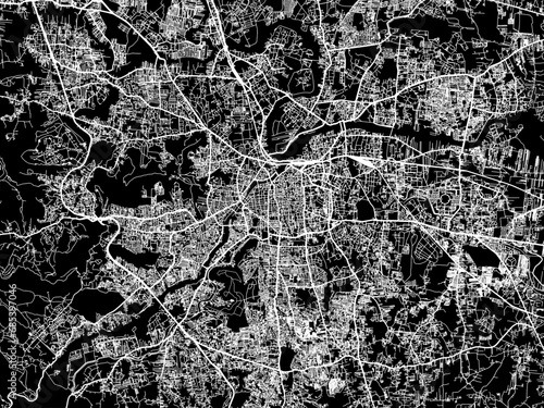 Vector road map of the city of Pune in the Republic of India with white roads on a black background.