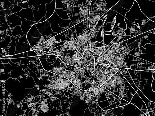 Vector road map of the city of Raipur in the Republic of India with white roads on a black background.